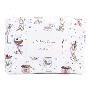 London Kaye Deck The Cocktails Christmas King Sheet Set New